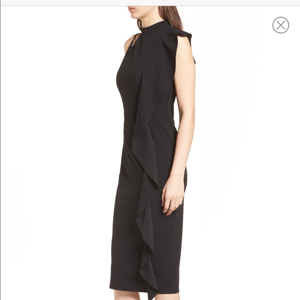 TOPSHOP BLACK CREPE RUFFLE ONE SHOULDER DRESS - Picture 2 of 8